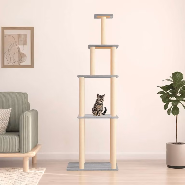Albero per gatti vidaXL con tiragraffi in sisal, colore grigio chiaro, Altezza: 183 cm