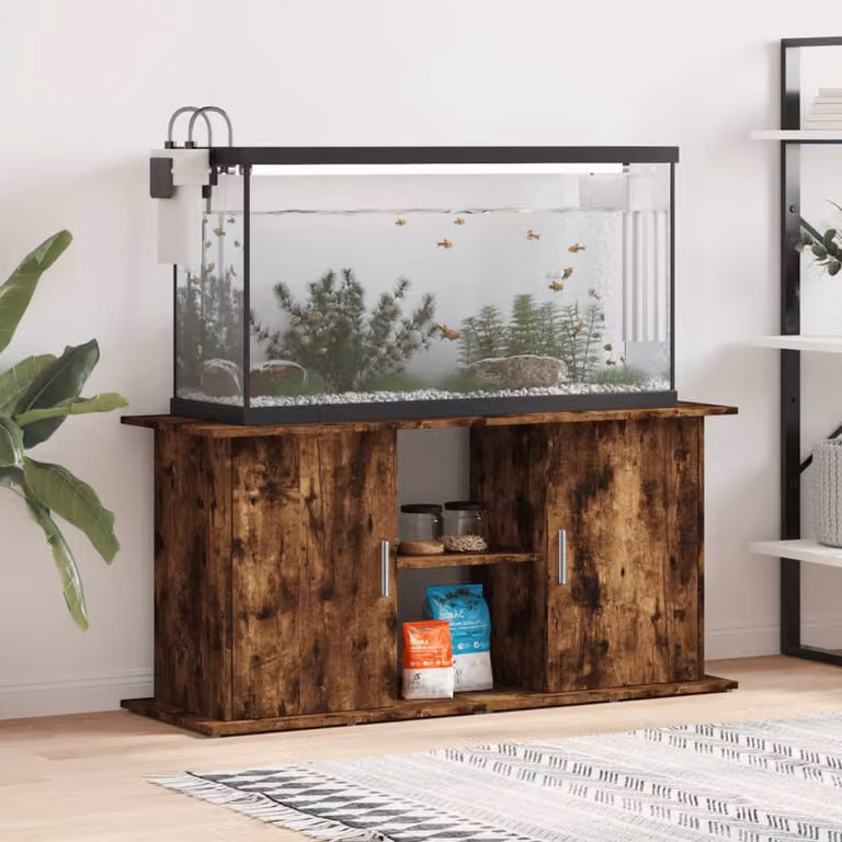 vidaXL Supporto Acquario Moderno in Legno Rovere Fumo con Ripiani Interni e Ante a Battente L/P/H: 121 x 41 x 58 cm