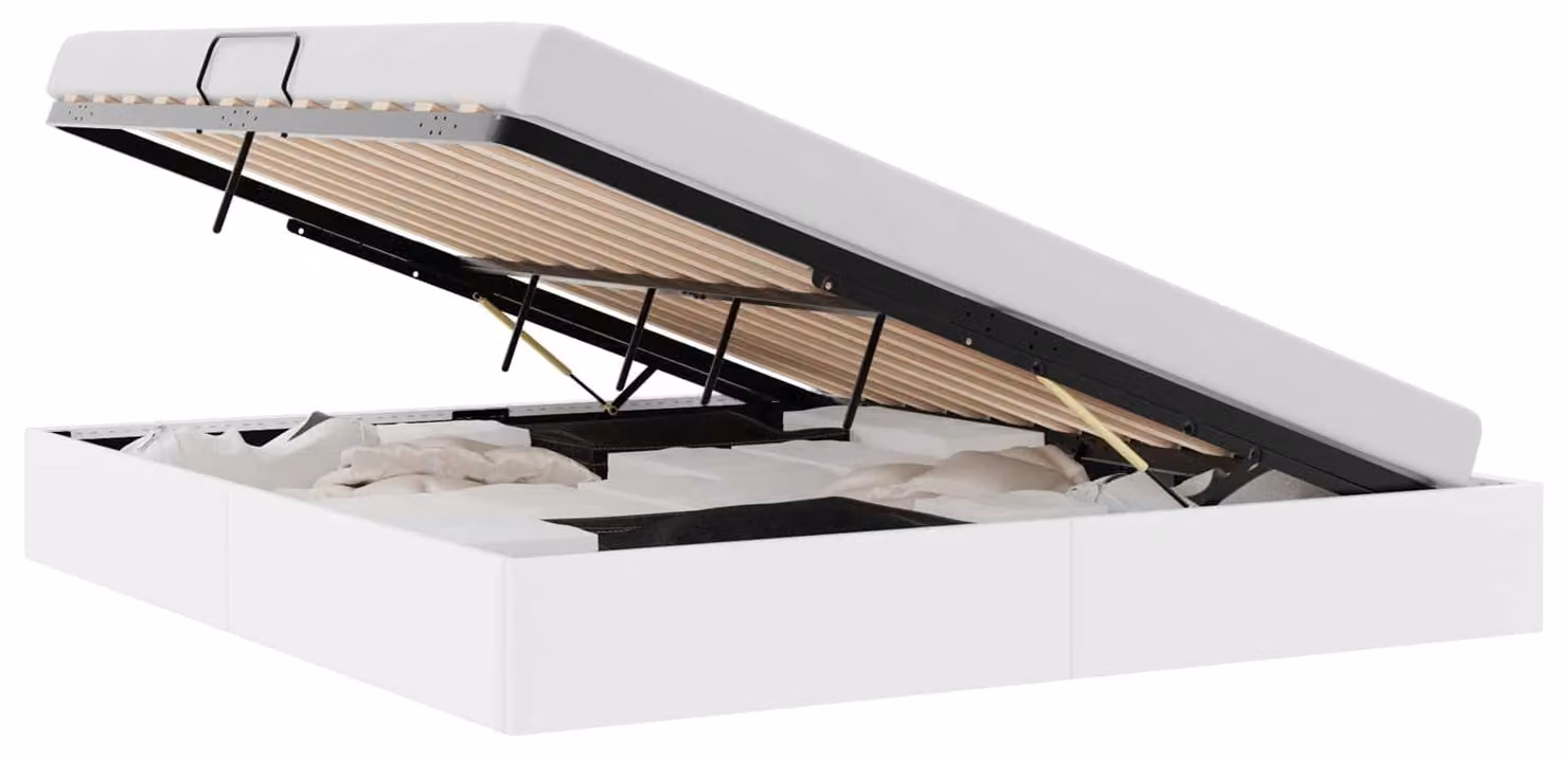 Letto con contenitore, colore bianco puro, dimensioni 183 x 213 cm