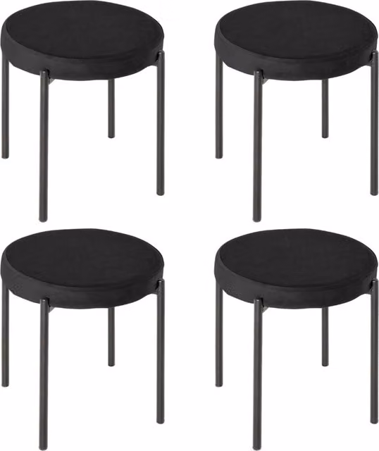 Set di 4 sedie da pranzo impilabili salvaspazio con seduta imbottita effetto velluto in metallo nero