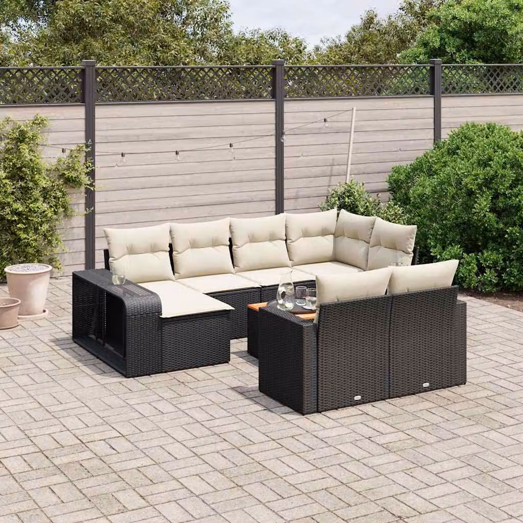 vidaXL Set Divani da Giardino 11 pz con Cuscini in Polyrattan e Acciaio Nero – 1