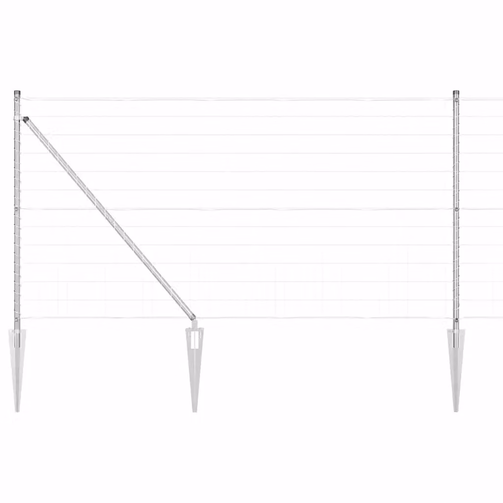 Recinzione da esterno vidaXL in acciaio zincato argento con pali rotondi per installazione interrata L: 25 m, H: 1,8 m – 2