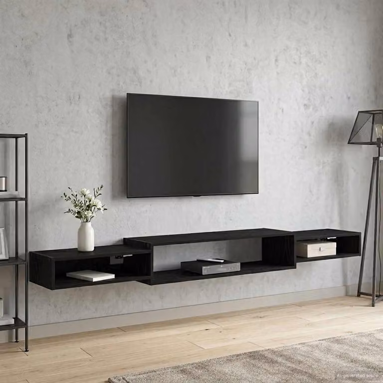 Mobile TV da parete vidaXL in Rovere Nero, L: 220 cm, P: 21 cm, H: 28 cm