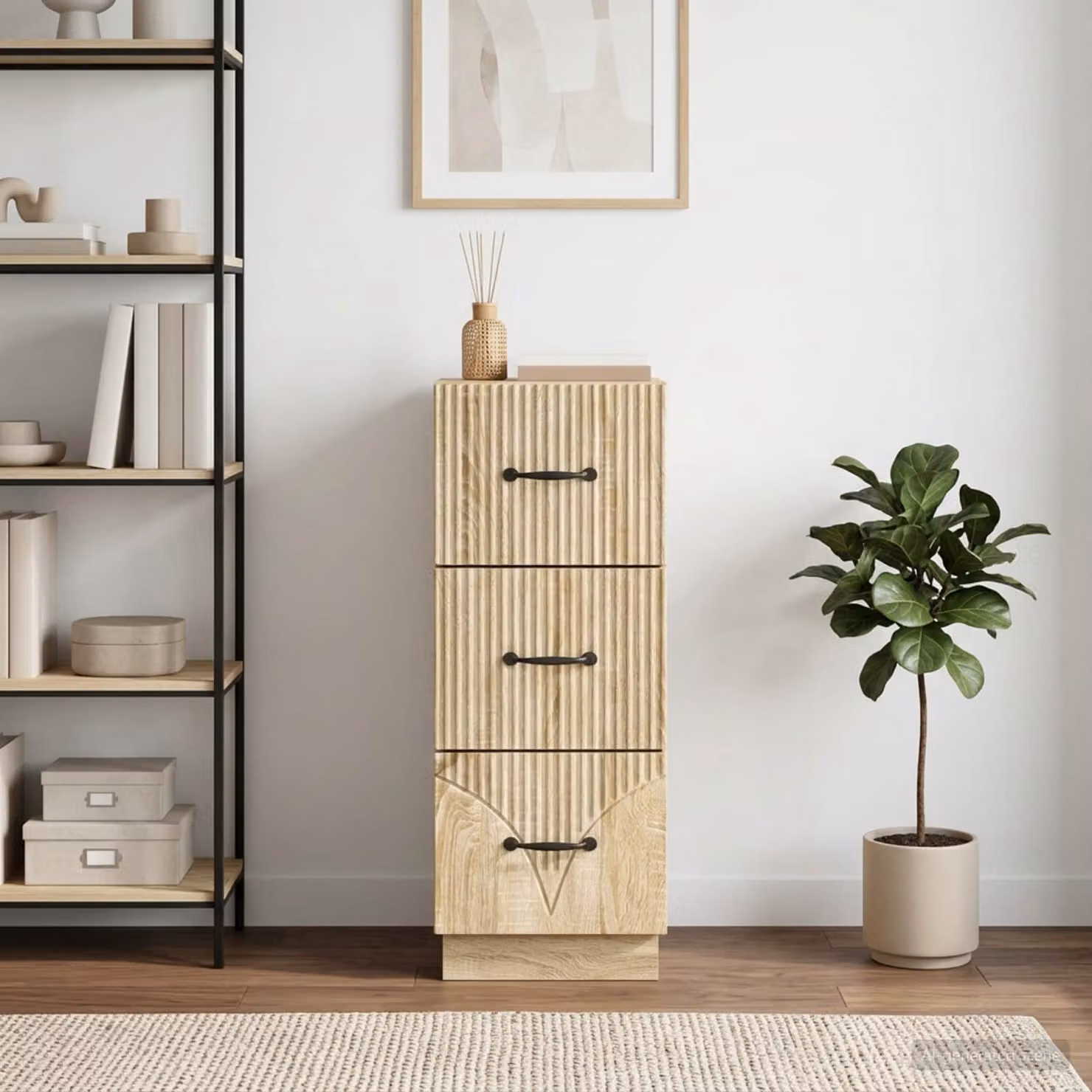 Carrello mobile con cassetti vidaXL in legno ingegnerizzato, colore beige/marrone, L: 33 cm, P: 34,5 cm, H: 87 cm