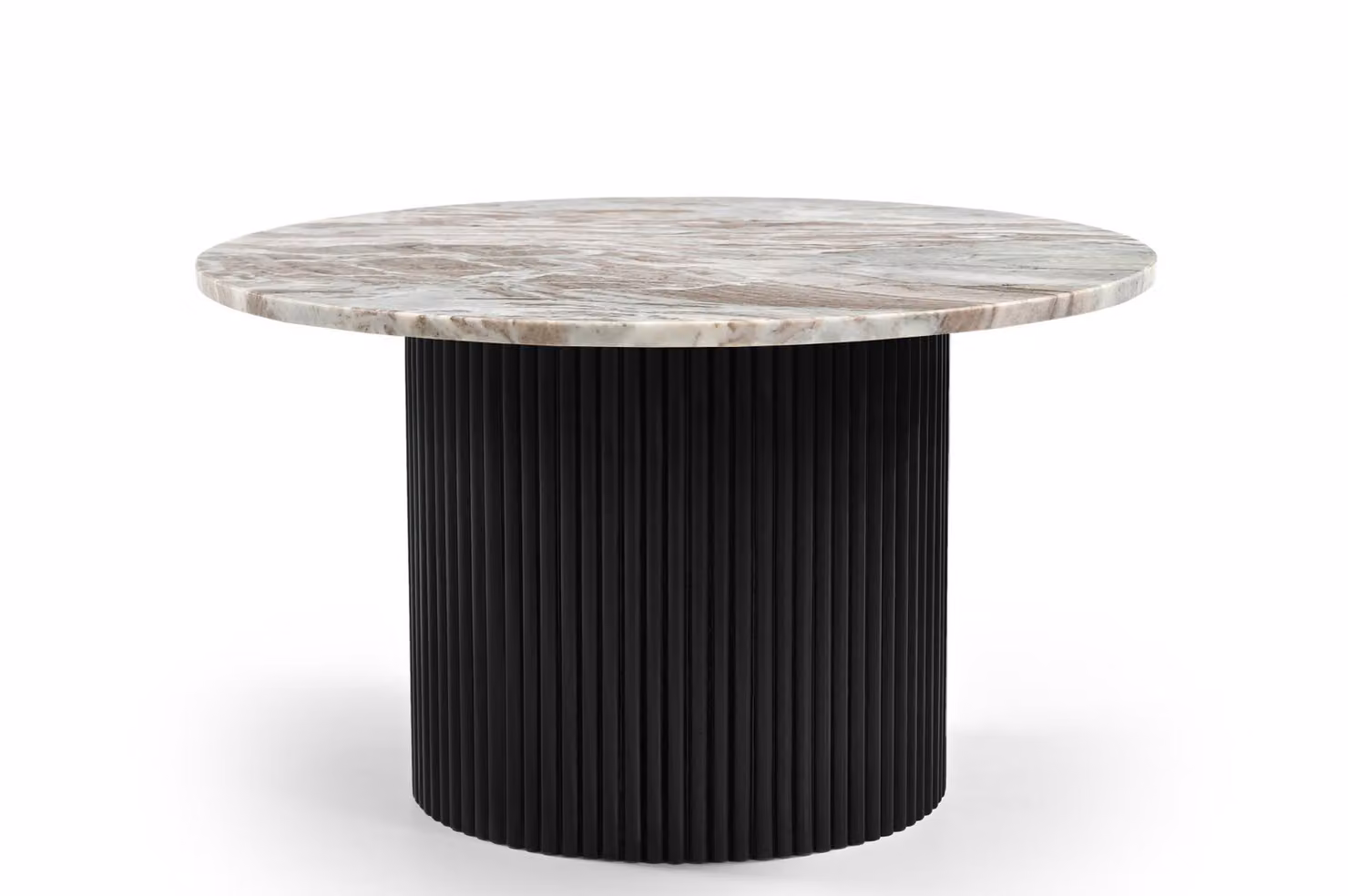 Marmoholz - Tavolo rotondo Roma Ø80 x H40 cm in marmo grigio naturale e legno di mango nero - elegante tavolino in stile contemporaneo