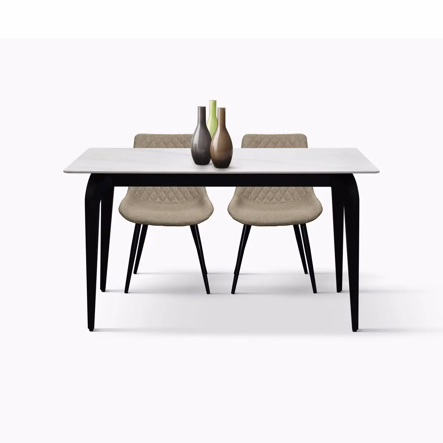 Tavolo ALERIA in ceramica, effetto marmo bianco e gambe in metallo verniciato nero, fisso 140x80x76 cm
