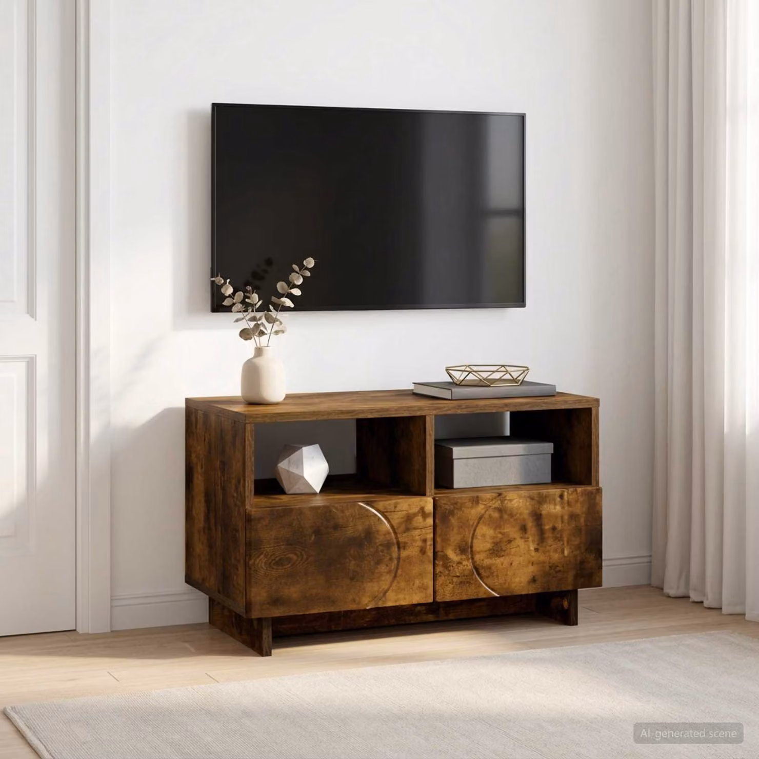 Supporto TV moderno vidaXL in legno ingegnerizzato color rovere fumo, L 60 cm x P 34,5 cm x H 40 cm