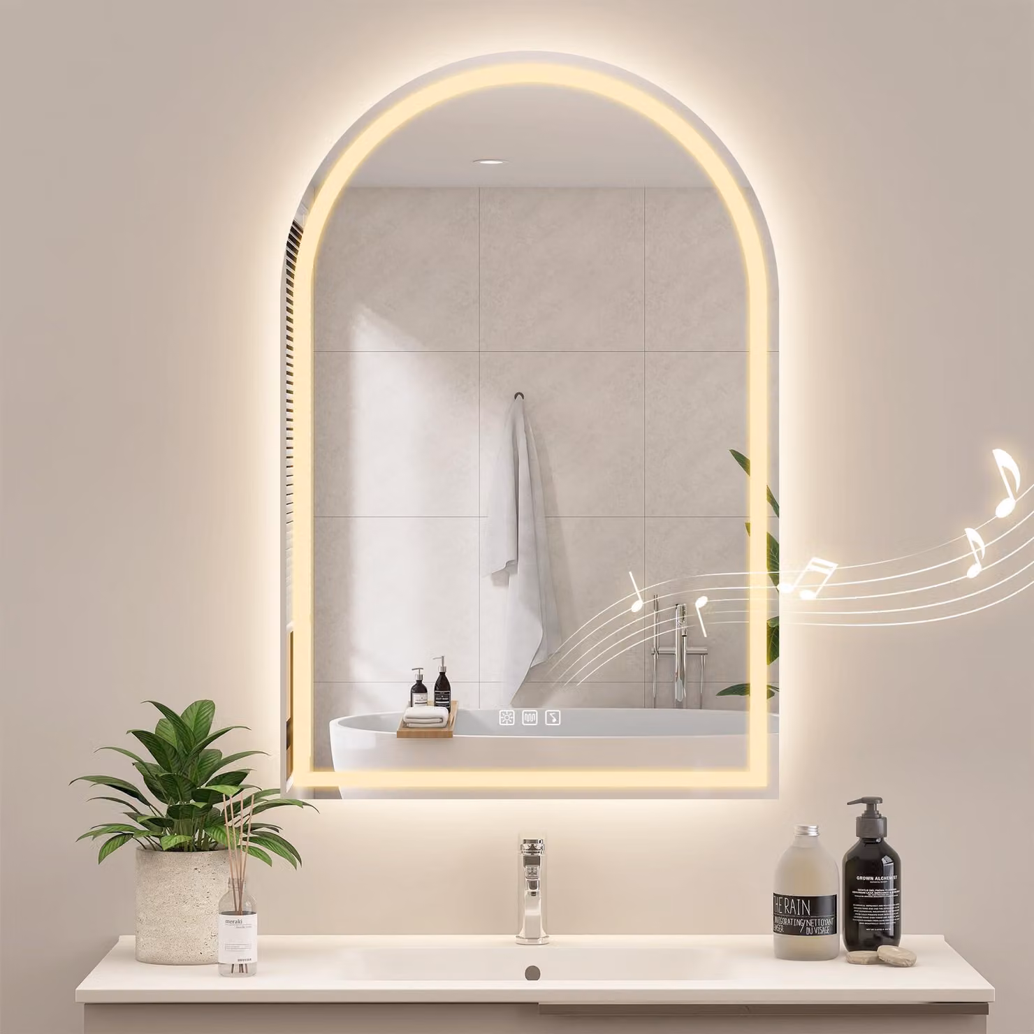 Specchio da bagno illuminato Bogen, con Bluetooth, dimmerabile, 80x80 cm