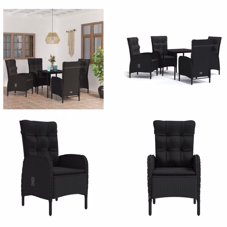 vidaXL Set da pranzo da giardino 5 pezzi con cuscini nero - Set da pranzo da giardino - Set da pranzo da giardino - Set di mobili da giardino - Set di mobili da giardino