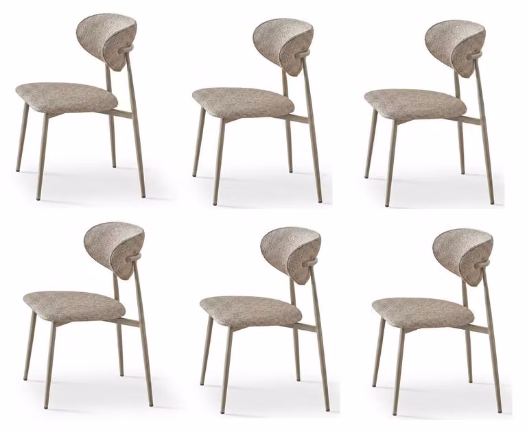 Set di 6 sedie beige, comode, moderne, in tessuto morbido, in stile classico
