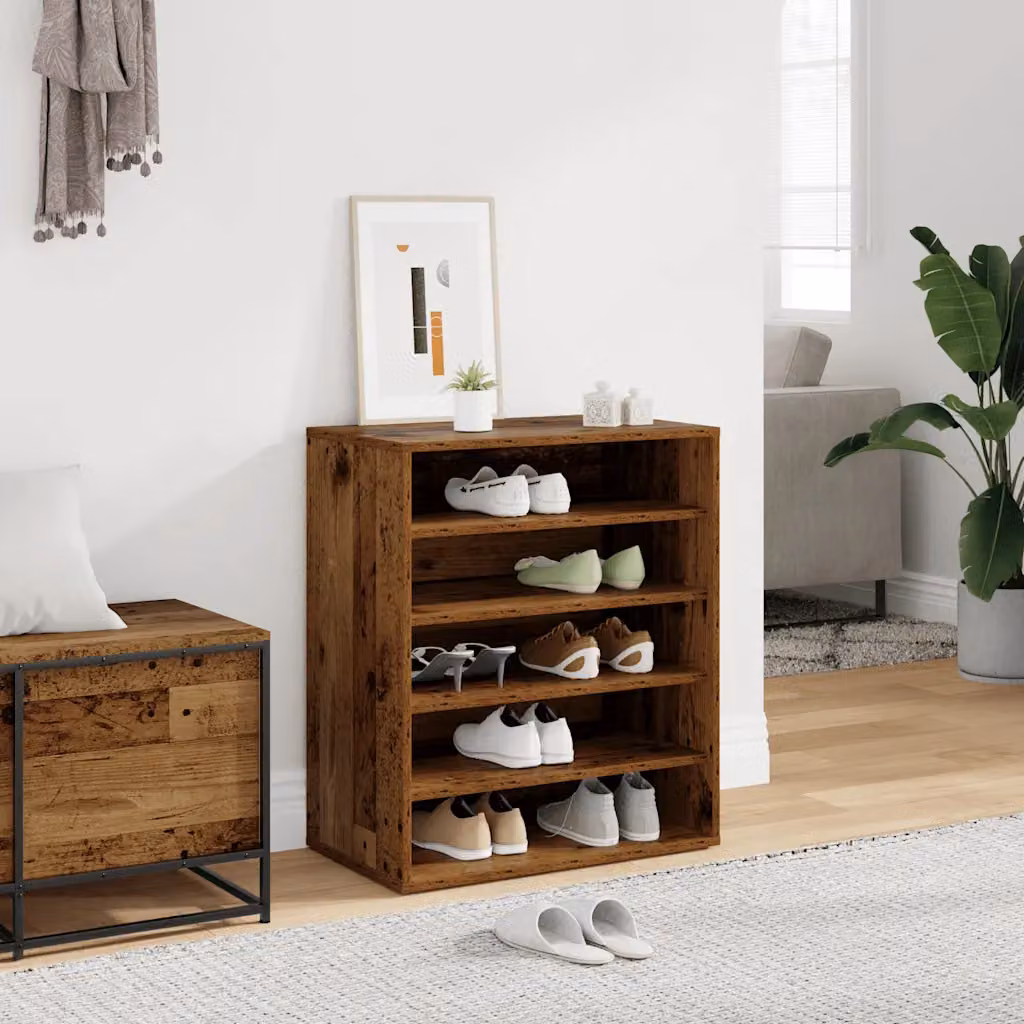 Mobile porta scarpe vidaXL in legno stile rustico marrone L 60 x P 35 x H 70 cm