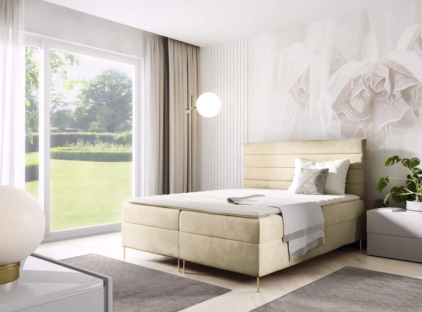 GUTTO Borsa letto DAKOTA 140 x 200cm 2x Contenitore TOPPER 5cm libero velluto beige gambe alte dorate