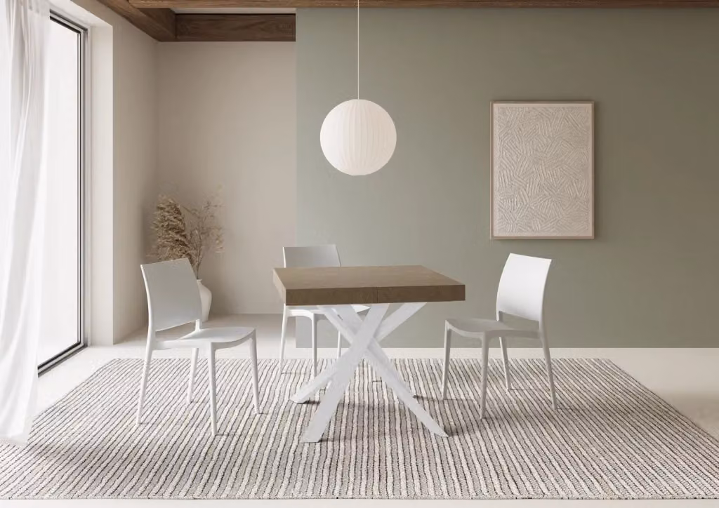 Tavolo Allungabile Clerk Premium GIORDANOSHOP Colore Beige con Gambe Bianche L/P/H: 90-194 x 90 x 76 cm – 2