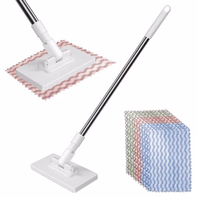Mocio con sistema di fissaggio a pressione, 10 panni in microfibra, 100 cm