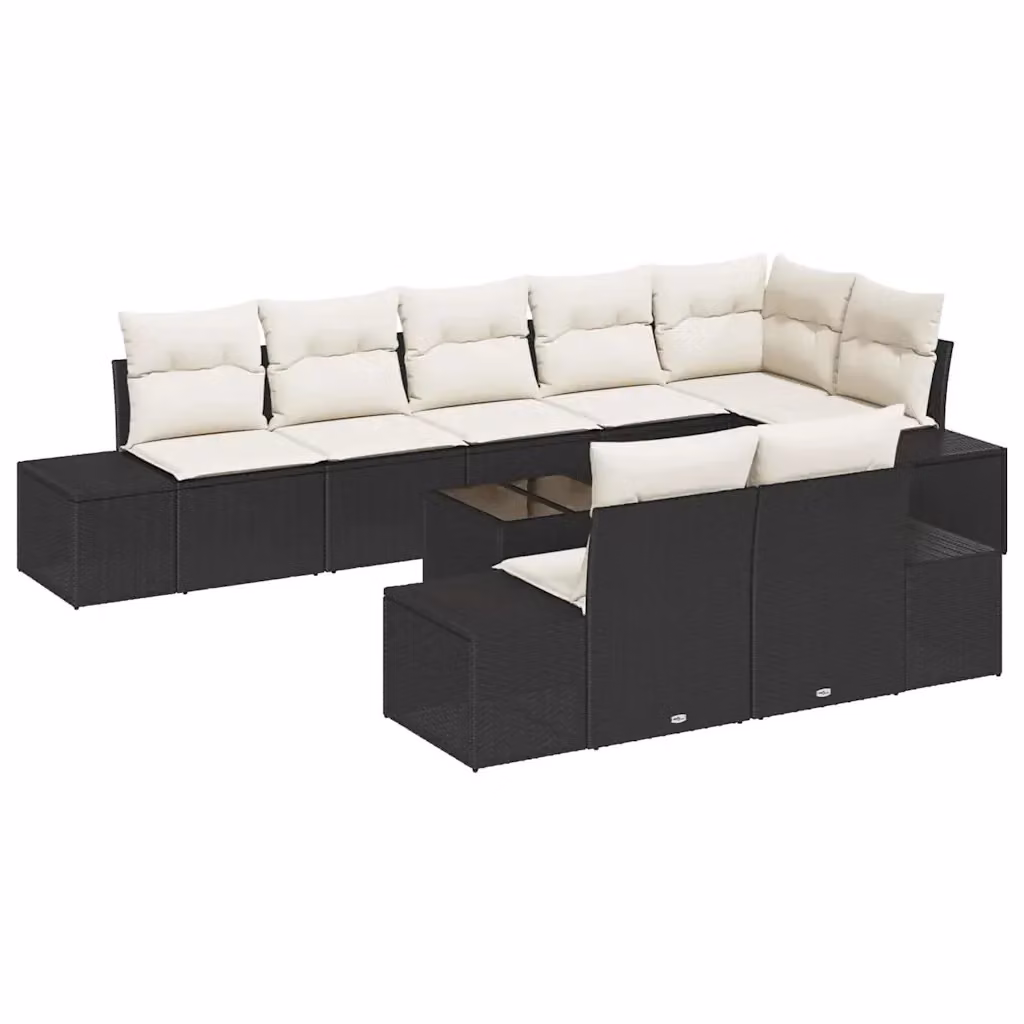 Set Divano da Giardino vidaXL 9 Pezzi Moderno a Forma di L con Tavolino e Cuscini Nero e Beige – 2