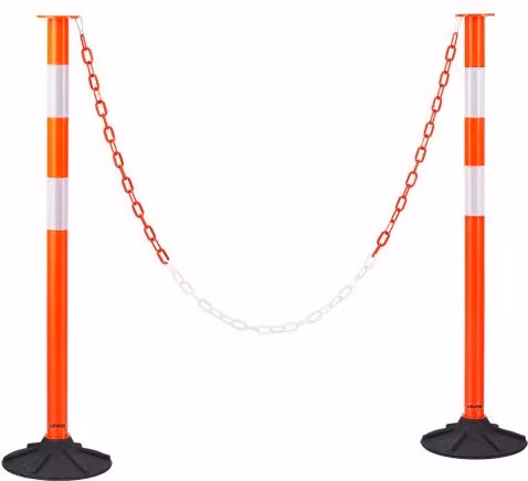 Set di 2 Pali Delimitatori di Traffico VEVOR Rossi con Base Appesantita, Strisce Riflettenti e Catena, Altezza: 87,1 cm