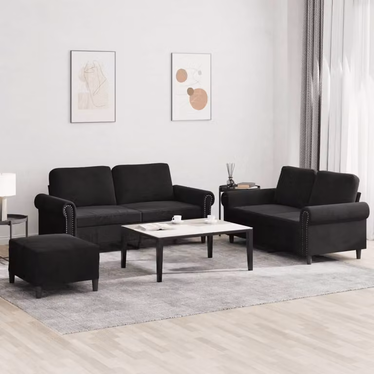 Maison Exclusive - Set divano a 3 pezzi con cuscini in velluto nero