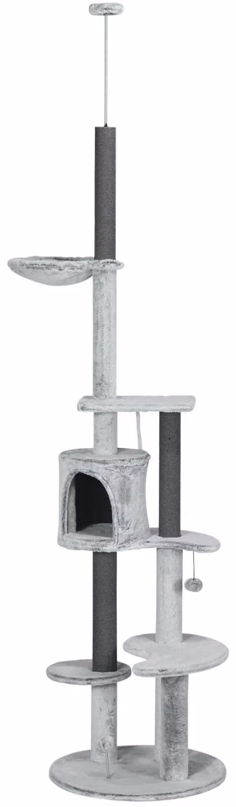 PawHut, tiragraffi per gatti, altezza fino a 225-255 cm, con cuccia, cesta, colore grigio