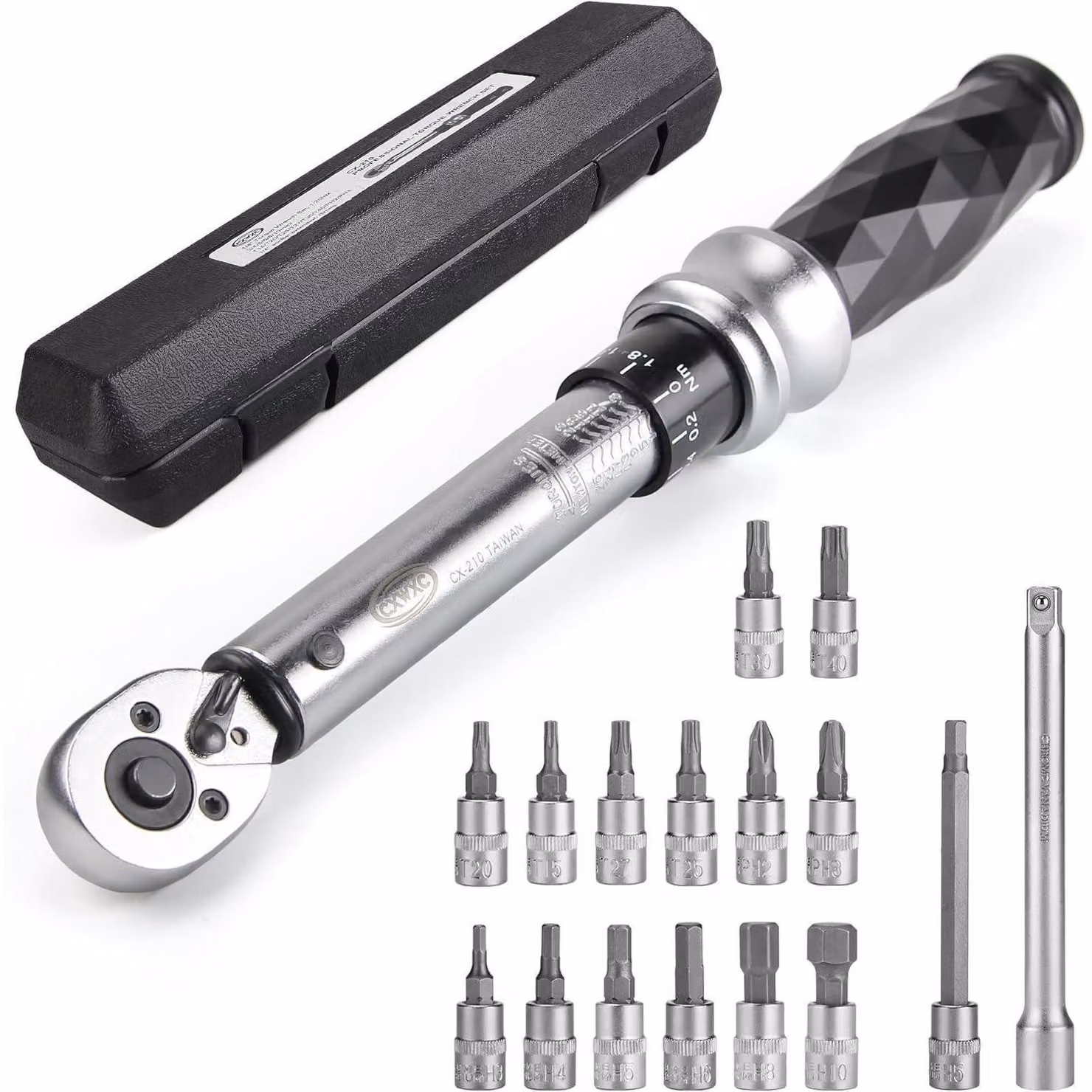 Chiave dinamometrica per bicicletta, 1/4 di pollice, da 1 a 25 Nm, con inserti esagonali interni e Torx