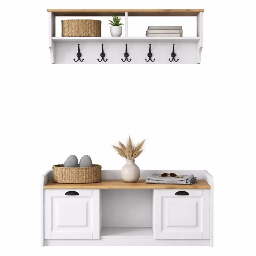 DMORA Orte Mobile da Ingresso Moderno con Ante e Ripiani, L/P/H: 120 x 37 x 37 cm, Bianco e Rovere – 2