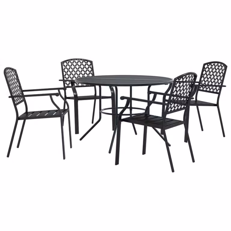 Set Sedie Giardino Impilabili 5pz Antracite Acciaio Verniciato