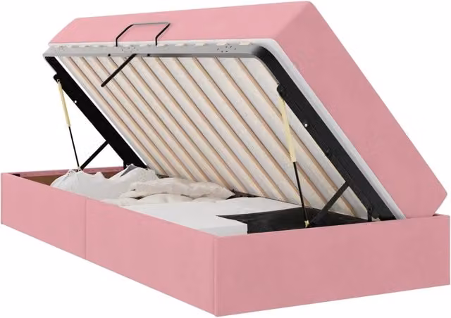 Letto singolo | Letto per adulti | Letto con contenitore e materasso Rosa 90 x 200 cm Velluto