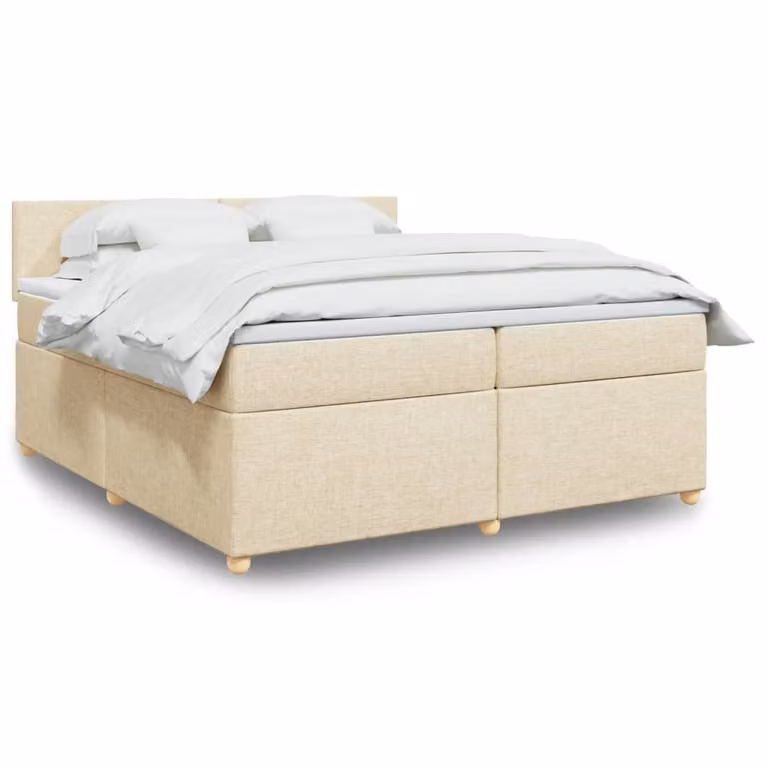 vidaXL Giroletto a Molle con Materasso Ibrido in Tessuto Beige e Bianco, L/P: 200 x 200 cm