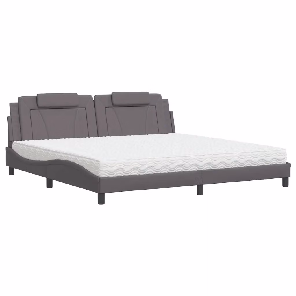 Letto matrimoniale Viana vidaXL con materasso in similpelle e tessuto grigio e bianco L/P/H: 200 x 200 x 74,5 cm – 2