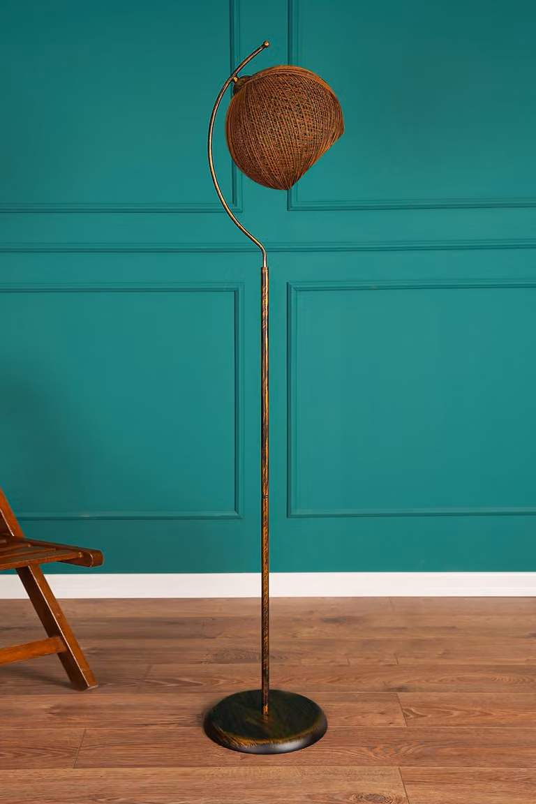 Opviq, lampada da terra di alta qualità con struttura in metallo, paralume in juta (30 x 30 cm), altezza 165 cm, attacco E27, max. 40 W, arancione e nero, design rustico, certificata CE.