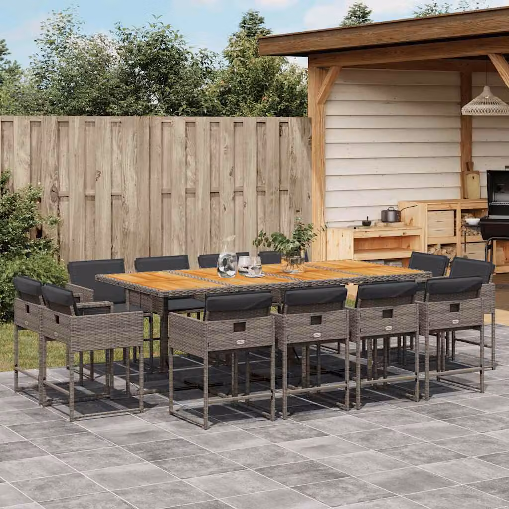 vidaXL Set da Pranzo da Giardino 13pz in Polyrattan e Legno di Acacia con Cuscini Grigio – 1
