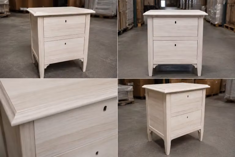 Comodino classico con 2 cassetti in legno di pioppo non trattato Mobili 2G L: 51 cm, P: 37 cm, H: 65 cm