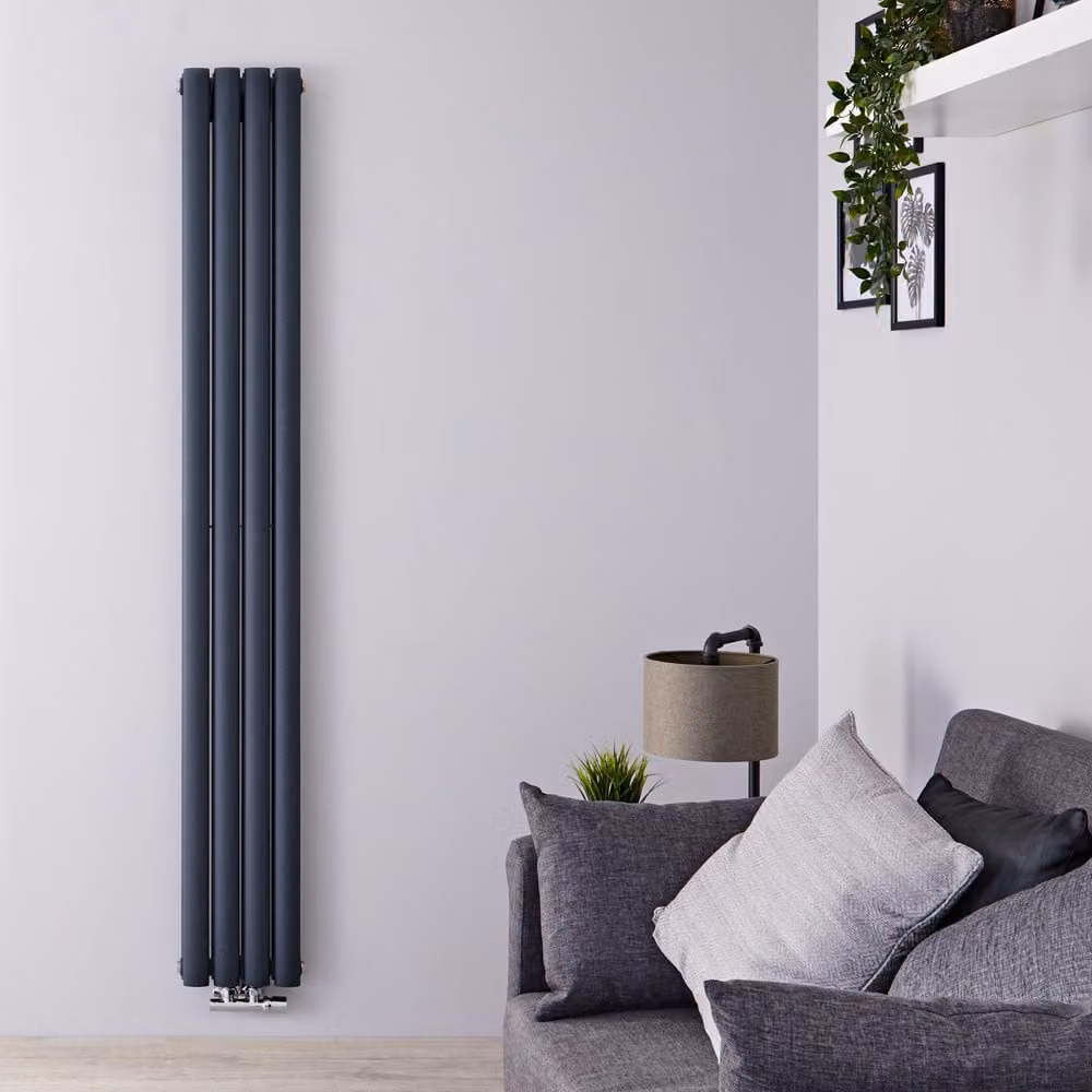 Radiatore Verticale Doppio Antracite di Design con Attacchi Centrali - 610W - 1600 x 236mm - Revive Caldae