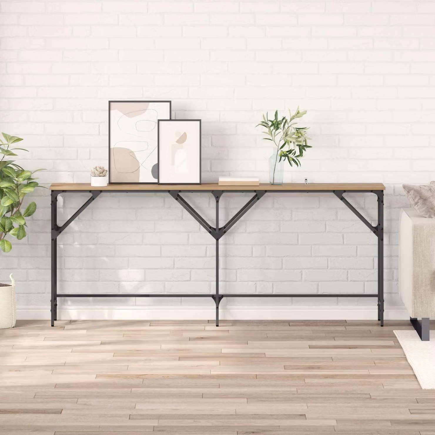 vidaXL Tavolo consolle in stile industriale marrone L: 180 cm, P: 30 cm, H: 75 cm