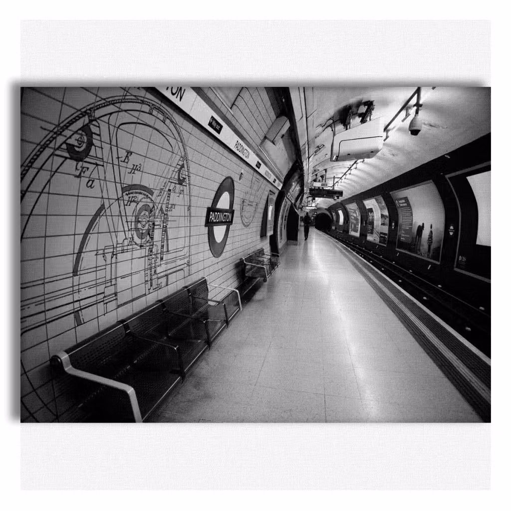 Quadro Canvas Signorbit LONDON Subway Paddington con telaio in legno, design grafico moderno in tonalità grigia, L: 140 cm x H: 100 cm – 2