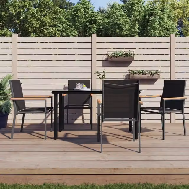Set di 4 sedie da giardino vidaXL in acciaio nero e textilene con braccioli, L/P/H: 55 x 61,5 x 90 cm