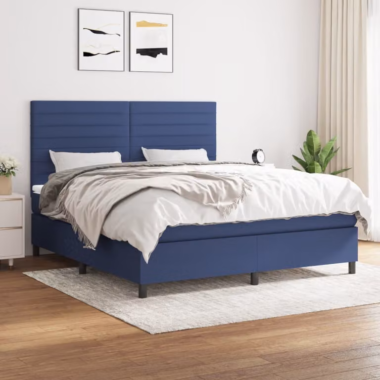 vidaXL Letto Ibrido con Giroletto a Molle e Materasso a Tasche Blu e Bianco L/P: 180 x 200 cm