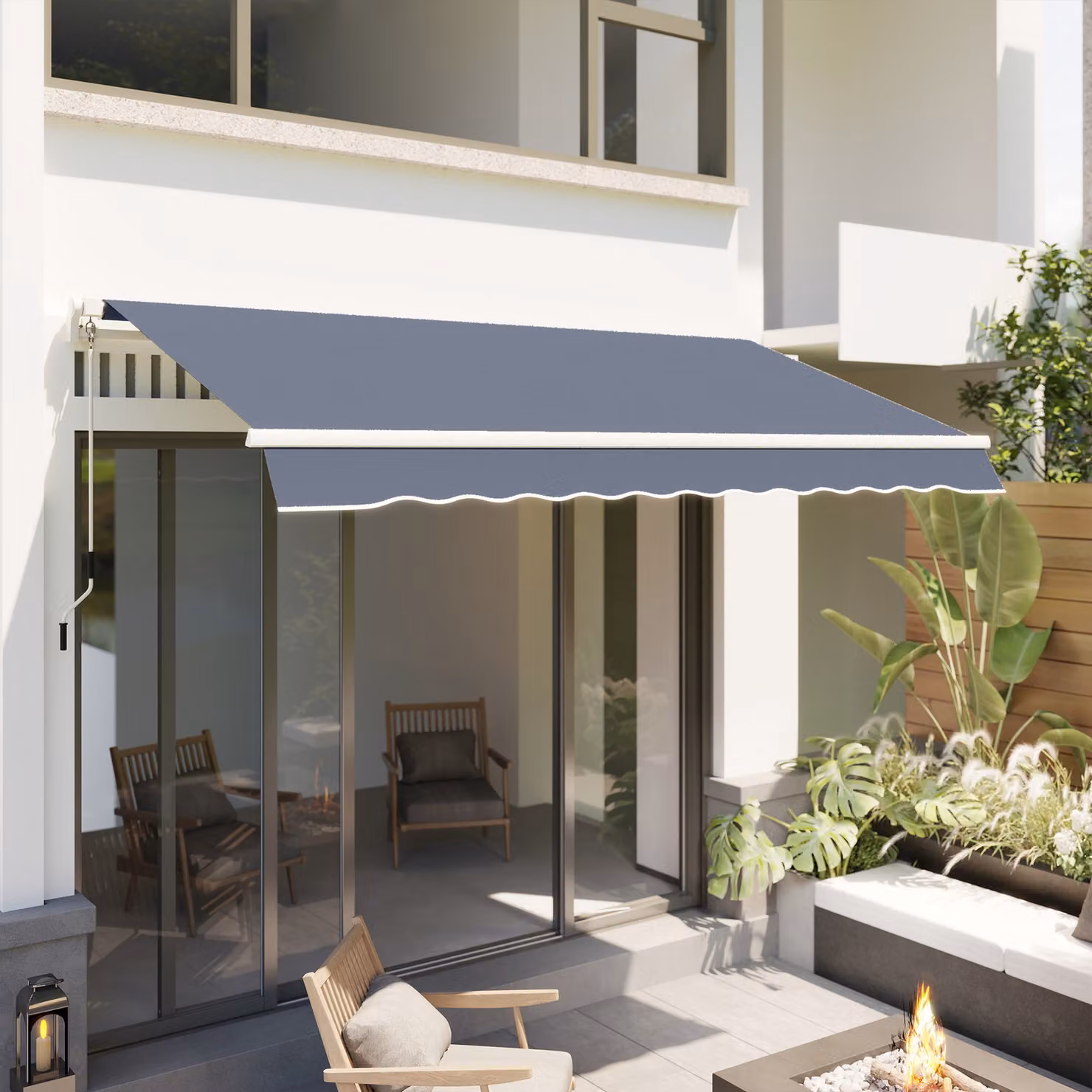 Tenda da sole a bracci avvolgibile Outsunny con apertura a manovella in acciaio e poliestere, Grigio, L: 360 cm, P: 250 cm – 2