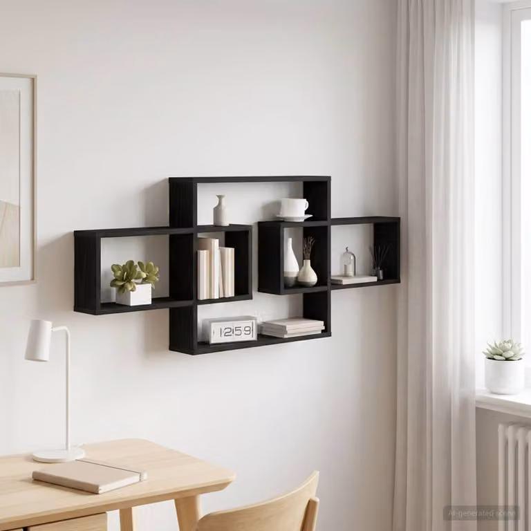 Scaffale da parete moderno vidaXL in MDF Nero Opaco L: 130 cm, P: 10 cm, H: 50 cm