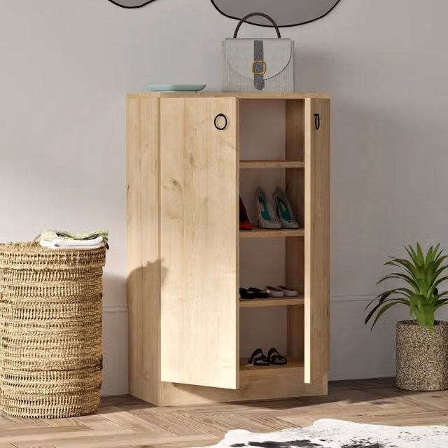 Scarpiera Moderna DMORA Piario con Ante a Battente e Ripiani Interni, Marrone e Beige, L: 60 cm, P: 32 cm, H: 100 cm