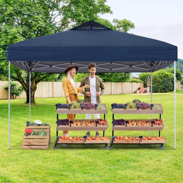 Gazebo pieghevole pop-up Costway per patio all'aperto con blocco centrale, Blu scuro, L/P: 295 x 295 cm, H: 275 cm