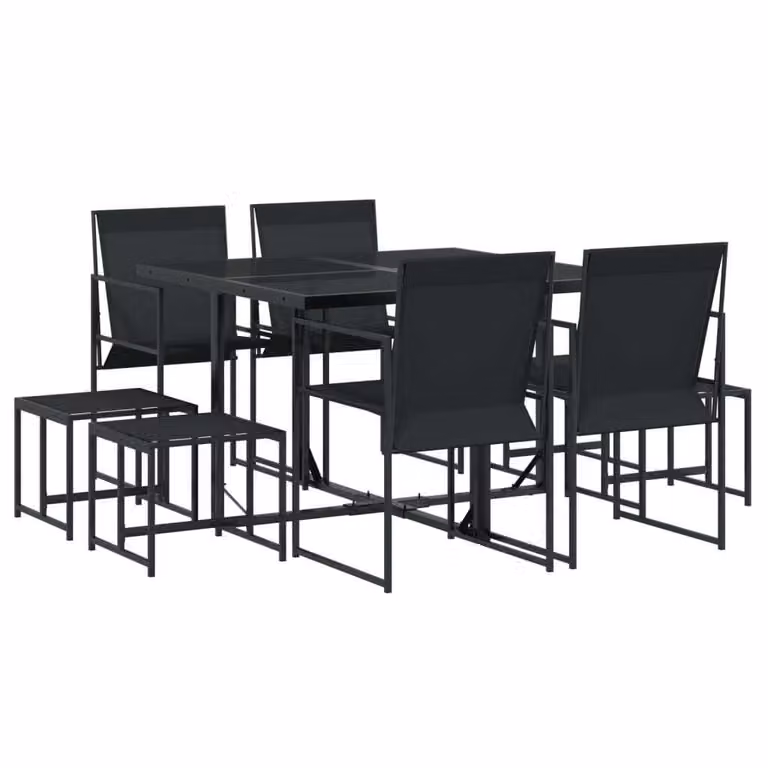 Set da Pranzo da Giardino 9 pz Nero in Textilene