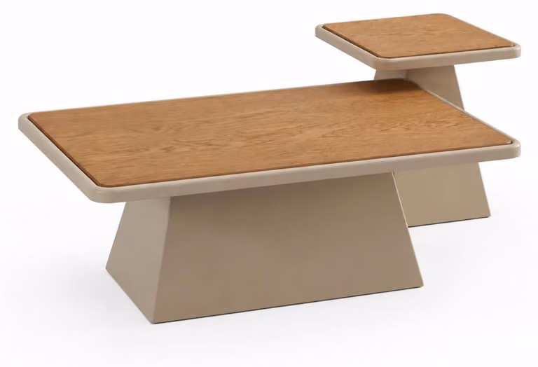 Tavolino da caffè minimalista, beige, moderno, rettangolare, geometrico, versatile