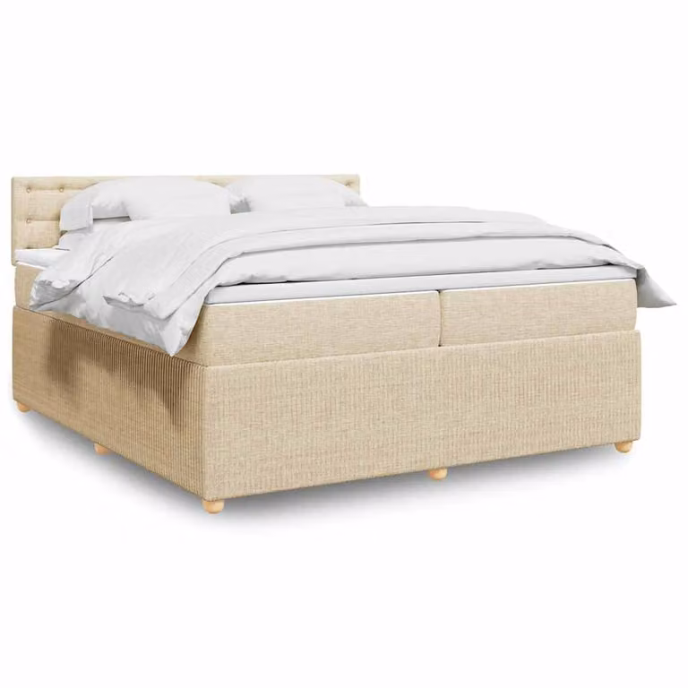 vidaXL Giroletto a Molle con Materasso Ibrido in Tessuto Beige e Bianco, L/P: 200 x 200 cm