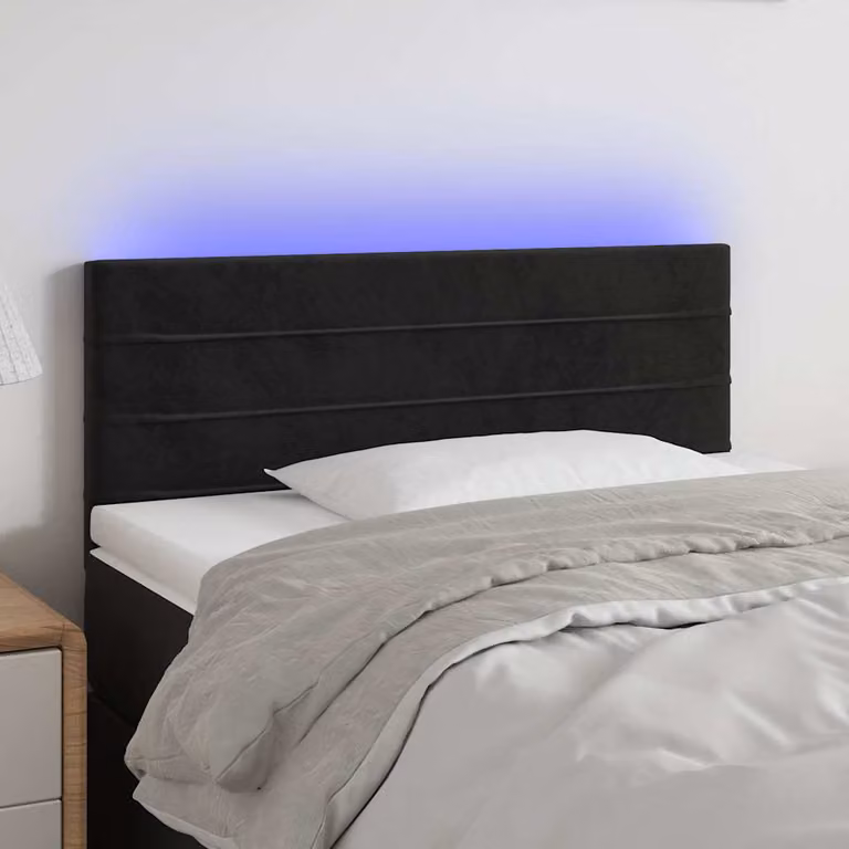 Testiera per letto vidaXL in velluto nero con illuminazione LED e porta di ricarica USB, L 100 cm, P 5 cm, H 78-88 cm