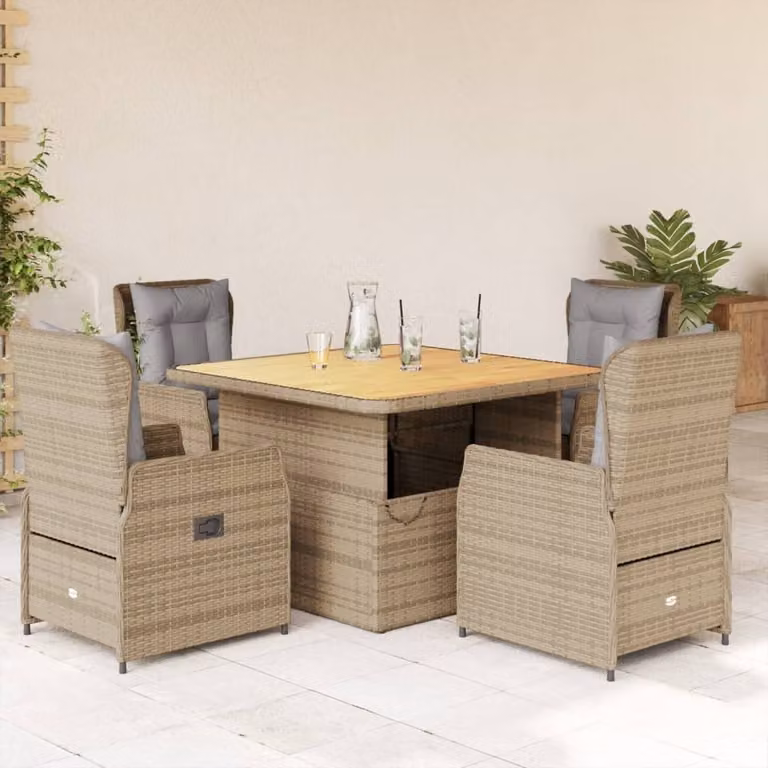 Maison Exclusive - Set da Pranzo da Giardino 5 pz con Cuscini Beige in Polyrattan