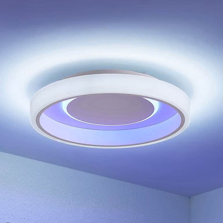 Plafoniera a LED Wikani Lindby, dimmerabile, Bianco / Opale, Soggiorno / Sala da pranzo, Metallo, Moderno, Plafoniera LED