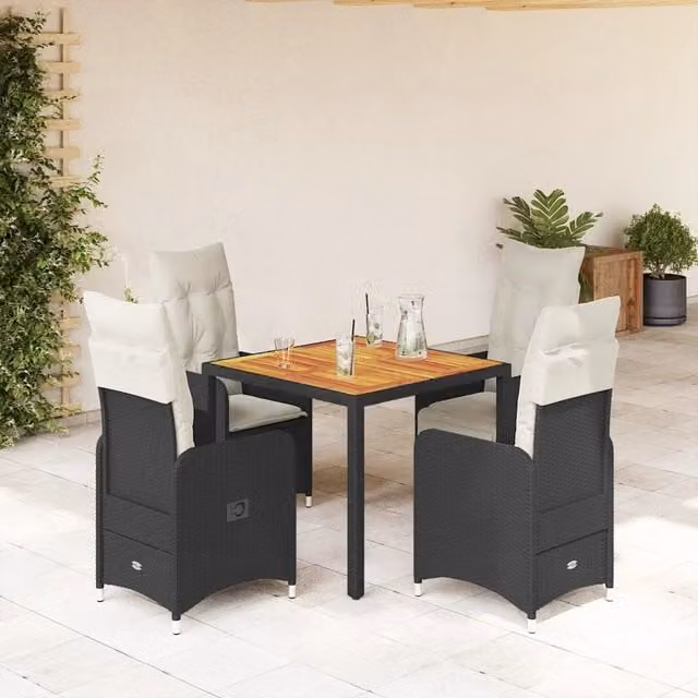 Set Bistrò da Giardino 5 pz con Cuscini in Polyrattan Nero 3276977