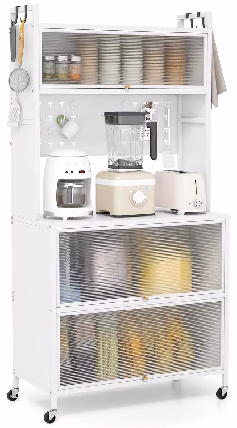 Armadio Alto Per Cucina, Mensole Per Cucina Con Rotelle, Mobile Buffet Con Portelle A Bauletta