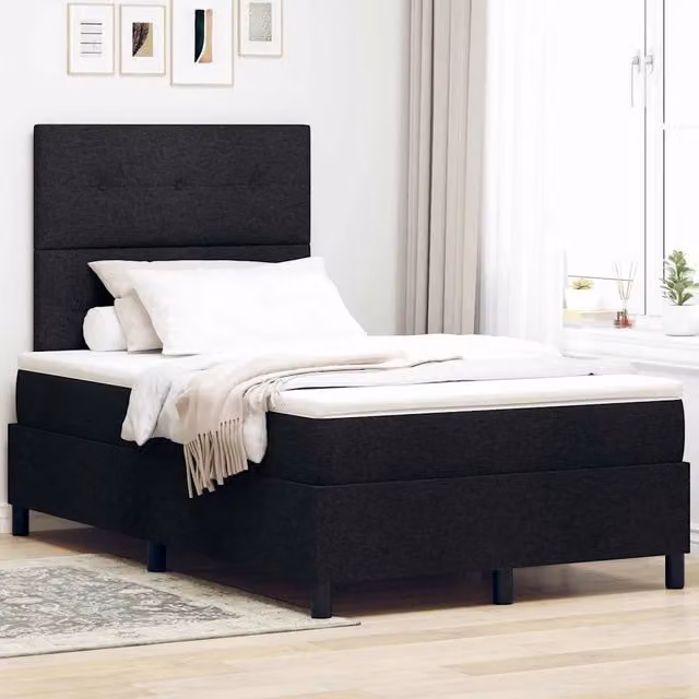 Letto a molle con testiera vidaXL in tessuto nero L/P: 120 x 200 cm – 1