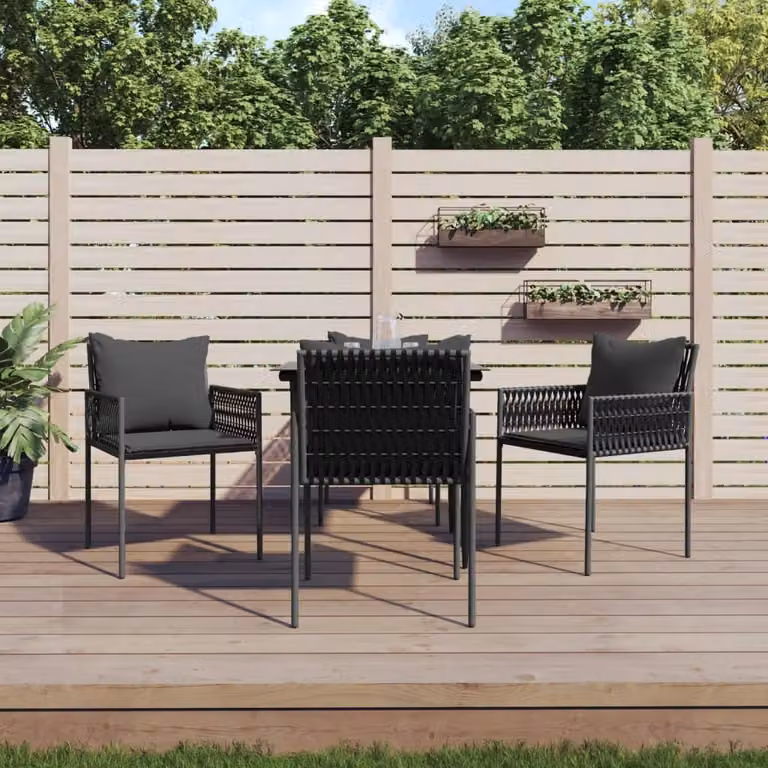 The Living Store Set da pranzo da giardino 5 pezzi con cuscini in poly rattan e acciaio